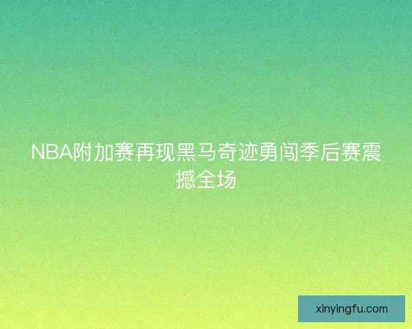 NBA附加赛再现黑马奇迹勇闯季后赛震撼全场
